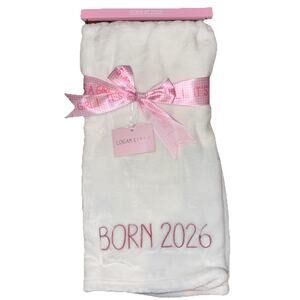 Baby Born 2026 White PINK Soft Baby Blanket 30” x 40” Gift Boy Logan & Lilly NEW